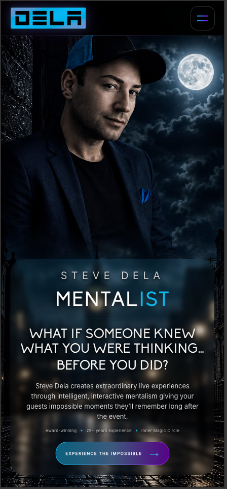 The new Steve Dela website shown on mobile