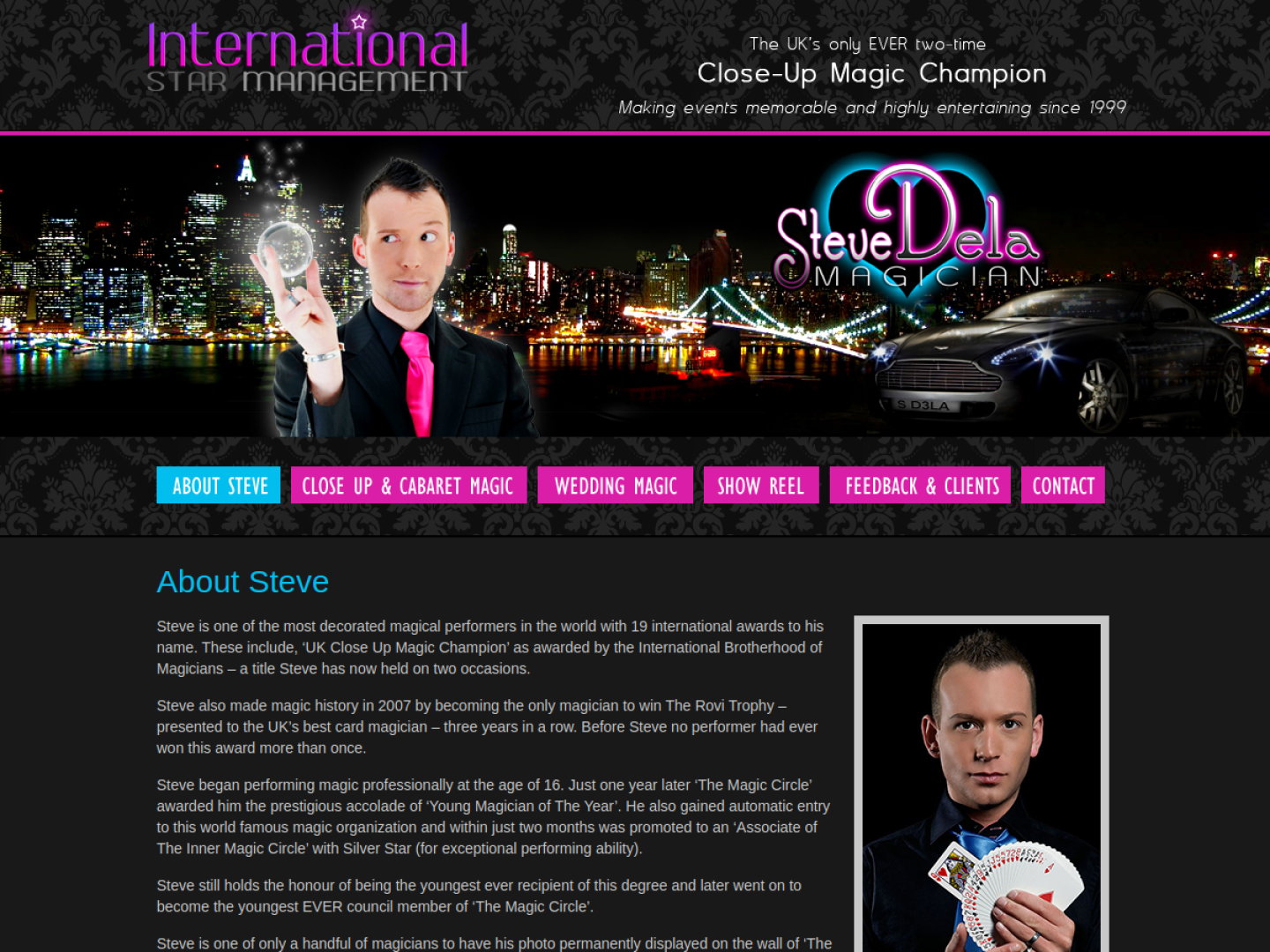 The original Steve Dela website shown on desktop