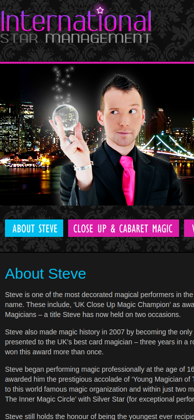 The original Steve Dela website shown on mobile